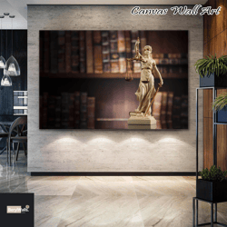 Themis Statue Scales Justice Themed Law Books Judge Prosecutor Law Decorative Roll Up Canvas, Stretched Canvas Art, Fram
