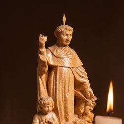 Saint Vincent Ferrer Wood Statue - Handmade Religious Icon for Catholic Homes Unique Catholic Religious Icon Gift