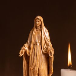 Our Lady of Grace Blessed Virgin Mother Mary Wooden Catholic Shrine Religious Gifts Housewarming Gift Home Decor