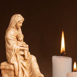 Mother Mary Holding Baby Jesus Statue,Figurine Religious,Religious Catholic Statue,Wooden Religious,Housewarming Gift