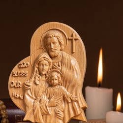 The Holy Family - Virgin and Child with Saint Joseph, Religious Catholic Statue,Wooden Religious Gifts,Housewarming Gift