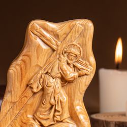 Christ Carrying The Cross Wood Religious Statue, Antique Bas Relief,Wooden Religious Gifts,Housewarming,Father's Day