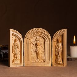 Wooden Catholic Triptych for Family Religious Gifts Wooden Catholic Home Altar Jesus Christ triptych Catholic