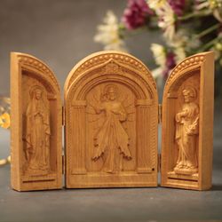 Catholic Triptych Blessing of Jesus Christ- Saint Joseph- Mother Mary Prayer Altar Catholic Home Decor Mothers Day Gift