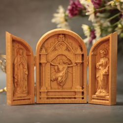 Catholic Altar Saint Joseph - Virgin Mary- Resurrection of Jesus Wooden Religious Gifts Home Decor Christmas Gift Ideas