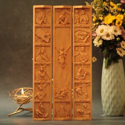 14 Wooden Stations of the Cross Triptych Resurrection of Jesus Christ Home Altar Catholic Catholic Home Decor Religious