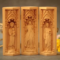 Wooden Triptych Holy Family,Mary Statue, St Joseph Statue, Wooden Religious Gifts,Best Friend Gift,Fathers Day Gift