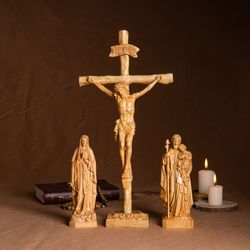 SET 2- Catholic Home Altar for family, Religious Catholic Statue, Wooden Religious Gifts, Jesus Crucifix,Housewarming