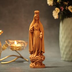 Our Lady of Fatima Statue, Figurine Religious Decoration, Mothers Day Gift, Wooden Religious Gifts,Housewarming Gift, Ha