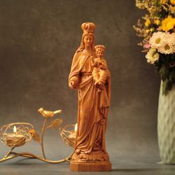 Virgin Mary with Baby Jesus Wooden Religious Gifts Child Church Figure Catholic Gifts Handmade Religious Home Decor