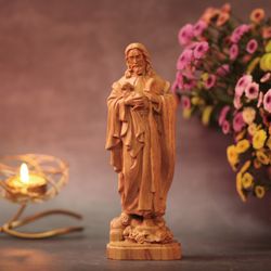 Our Lord with Lamb Wood Carving Jesus and Lamb Handmade Gift Christ Decor Jesus Figurine Wood Statue Jesus Christ Statue
