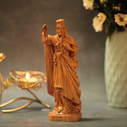 Hand Carved Wood Jesus Christ Blessing's Statue Orthodox Icons Orthodox Wooden Religious Gifts Christening Gifts