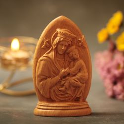 Icon of Mother of Perpetual Help and Blessing Sacred Heart of Jesus Christ Two-Sided Figurine, Catholic Home Decor