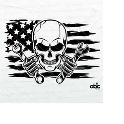 US Skull Mechanic Svg File | Patriotic Skull Svg | Skull Mechanic Svg | Wrenches Svg | Dxf Png Eps Files for Cricut Silh