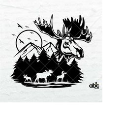 Moose Svg File | Moose Shirt Design | Moose Clipart | Moose Svg | Animal Svg | Mountain Moose Svg | Moose in Forest Svg