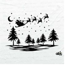 Christmas Night Svg File | Starry Forest Svg | Pine Trees Svg | Santa Svg | Santa Sleigh Svg | Snowman Svg Scene | Reind