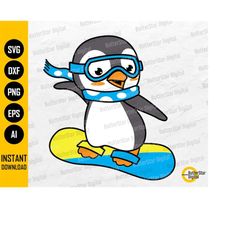 Penguin Snowboarding SVG | Cute Winter SVG | Animal T-Shirt Gift Decal Sticker | Cricut Silhouette Printable Clipart Dig