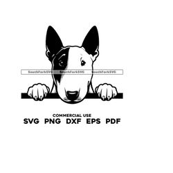 Peeking Bull Terrier Dog Head Design svg png dxf eps pdf | vector graphic cut file laser clip art | instant digital down