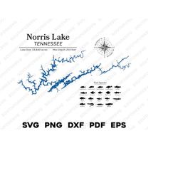 Norris Lake Tennessee Map Data Fish Species, Laser Ready CNC Print Dye Sub | svg png dxf eps pdf | Instant Download Comm