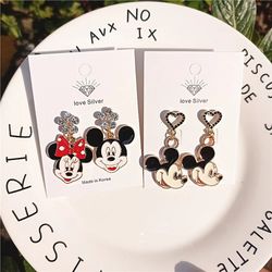 Disney Kawaii Earrings Mickey Mouse Mickey Anime Jewelry Cartoon Asymmetric Heart Stud Earrings Jewelry Women Girl Birth