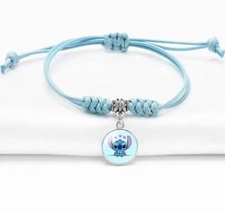 Disney Stitch Bracelet Fashion Time Gem Blue Bracelet for Girls Boys Lilo and Stitch Adjustable Handmade Bracelet Jewelr