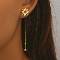Stainless Steel Earrings Classic Sun Totem Long Snake Beads Chain Stud Earrings For Women Jewelry Fashion Popular Friend