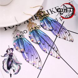 new demon slayer butterfly wing earrings kimetsu no yaiba kochou shinobu earring ear clip anime cosplay props women girl