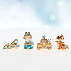 4pcs Disney Mermaid Earrings for Girls Anime Jewelry Cartoon Princess Accessor Personality Cute Stud Earring Kids Birthd