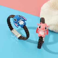 Disney Lilo & Stitch Bracelet Cute Stitch Angel Trending Handmade Woven Leather Rope Bangle Couple Jewelry Gifts for Lov