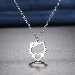 Stainless Steel Necklaces Hollow Kitten Bow Pendants Chain Choker Jewellery Fashion Necklace For Women Jewelry Wedding G