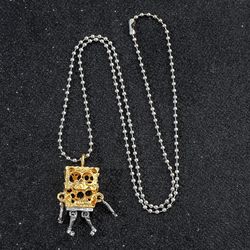 Cute SpongeBob SquarePants Skull Pendant Necklace Cartoon Personality Neck Chain Jewelry for Men Women Hip Hop Accessori