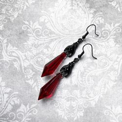 Gothic Vampire Bat Earrings For Women Girls Red Teardrop Earrings Mystery Witch Jewelry Accessories Gifts Black Crystal