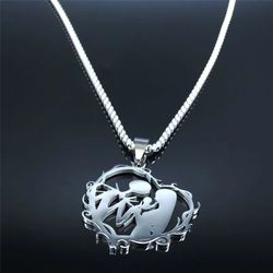 AFAWA Gothic Couple Necklace Stainless Steel Love Necklace for Women/Men Silver Color Necklaces Jewelry gargantilla N415
