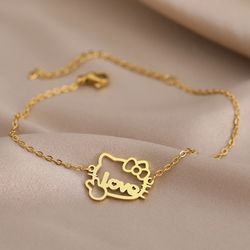 stainless steel bracelets cartoon cute kitten gesture pendant chains fashion charms bracelet for women jewelry anime kit