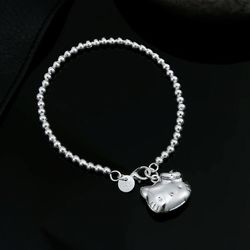 new korean fashion 925 sterling silver cute cat photo frame necklace bracelet for women jewelry set luxury party wedding