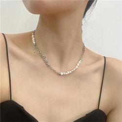 Simple personality cold wind baroque fresh water pearl splicing clavicle chain choker versatile choker trend female