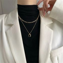 Black Square Pendant Double Layer Necklace Korean Fashion Jewelry For Woman Girls Sexy Clavicle Chain Party Gift