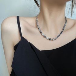 new black and white natural stone beads splicing item female chain tide exquisite design does not fade clavicle chain