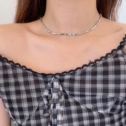 Temperament cold wind necklace simple square beaded necklace fashion trendy metal sense female clavicle chain