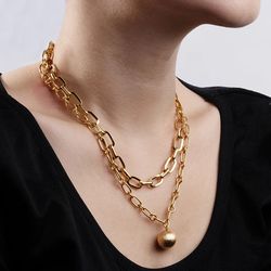 New Hip Hop Metal Thick Necklace Chain For Women with Round Ball Stainless Steel Everyday Essential Party Jewelry