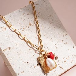 Pendant Necklace with Pearl Red Coral Rope Chain Womens Accessories Fashion 2024 Trends Dropshipping Products Jewelry