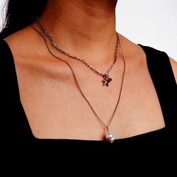 Natural Pearl Sea Star Pendant Necklace Fine Fresh Double Layer Chain Two Pieces Detachable and Wearable Beautiful
