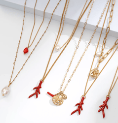 True Natural Coral Stones Red Beads Red Chain NOT Plastic Gold Plated Brass Chain Necklace For Women Girls Gift