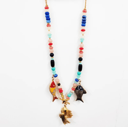 Starfish Necklace Ocean Marine Fish Boho Faux Pearl Collar Chunky Pendant Bird Heavy Gold Hummingbird Marine Chain Beads