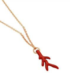 Korean Romantic Red Coral Pendant Necklace For Women Gold Plated Zinc Alloy Chain Necklace Jewelry Casual Party Office