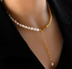 French Baroque Pearl Chain Splicing Stainless Steel Necklace Neo Gothic Girl Fashion Jewelry Party Sexy Neck Chain