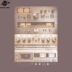 Setup Vintage Audio HiFi Sound System Mixed Media Collage PNG Design