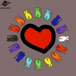 Rainbow Cats Circle Heart Valentines Day PNG Design