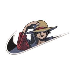 Luffy swoosh embroidery design, One piece embroidery, Nike design, Embroidery shirt, Embroidery file, Digital download