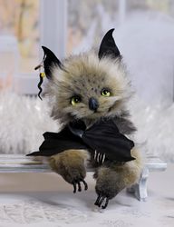 ON ORDER Bat Lavni fur bat, black bat, red eyes, furry doll, soft doll, fur doll, stuffed toy, plush bat, furry bat